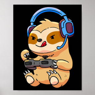 Gamer Sloth Gaming Sloths Present För Videospel Poster