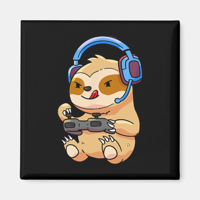 Gamer Sloth Spelande Dovendyrs Videospel Present  Magnet (Framsidan)