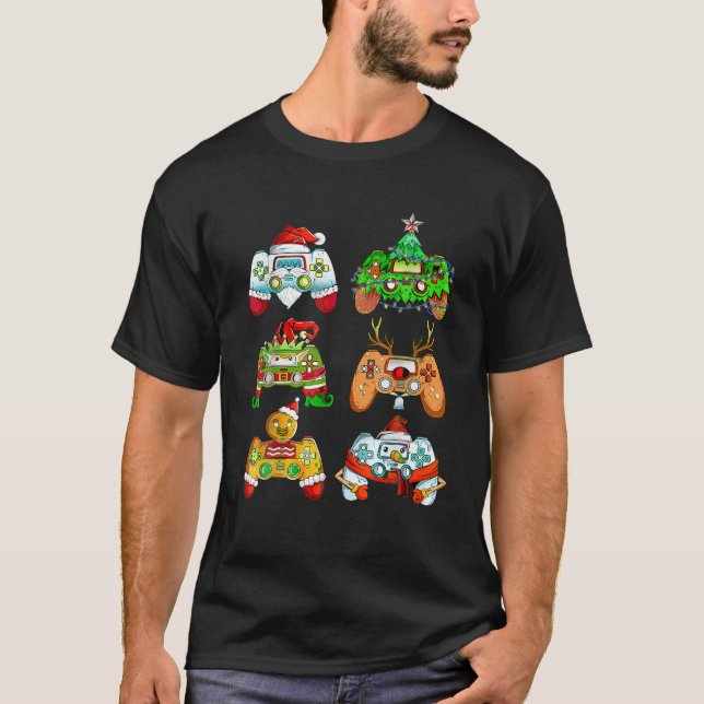 Gamer-spelkontrollanter för jultomten t shirt (Framsida)