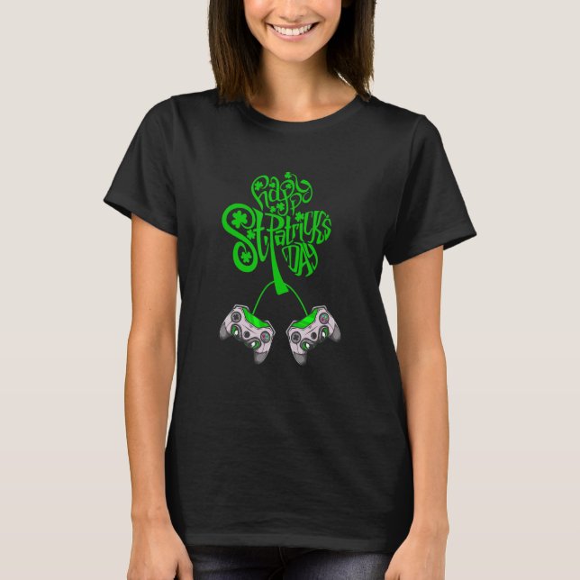 Gamer St Patricks Day Video Game Controller Shamro T Shirt (Framsida)