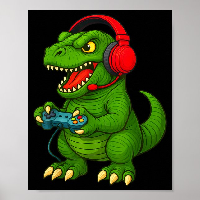 Gamer T Rex Dinosaur Video Games Boys Teen Funny G Poster (Framsidan)
