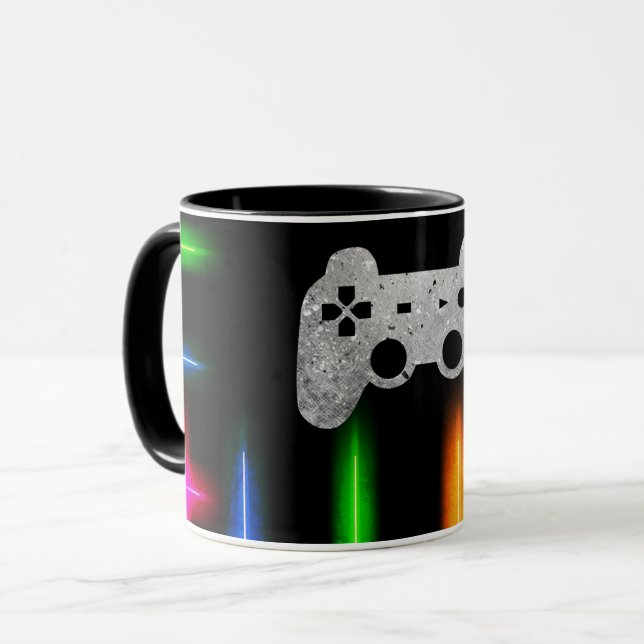 Gamer TV-spelskontroll Neonfärger Svart Mugg (Framsida vänster)