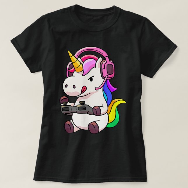 Gamer Unicorn | Cute Rainbow Gaming Design T Shirt (Design framsida)