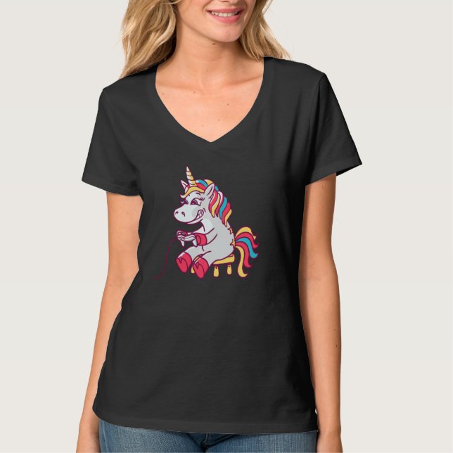 Gamer Unicorn Pullover T Shirt (Framsida)