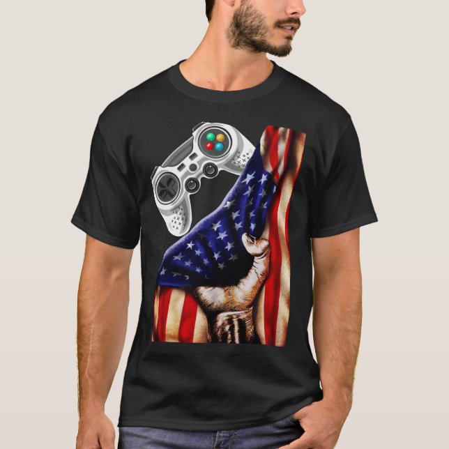 Gamer  USA Flag Video Game Player Boys Teens Men T Shirt (Framsida)