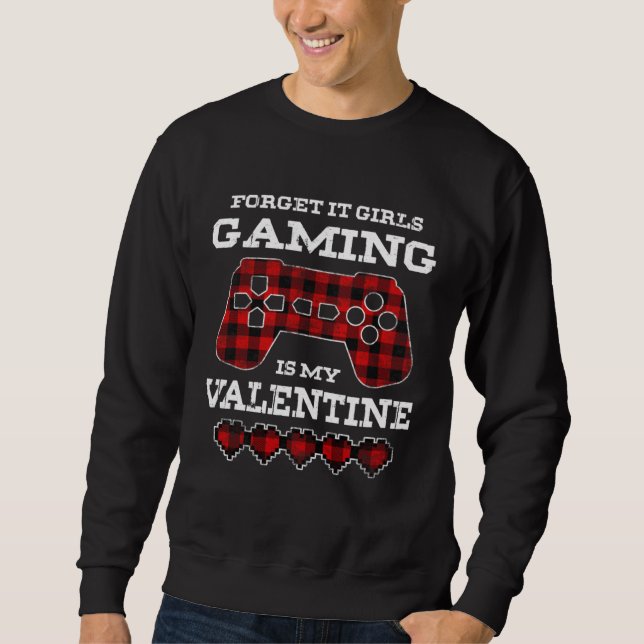 Gamer Valentines Day Video Games Funny Gaming Boys Lång Ärmad Tröja (Framsida)