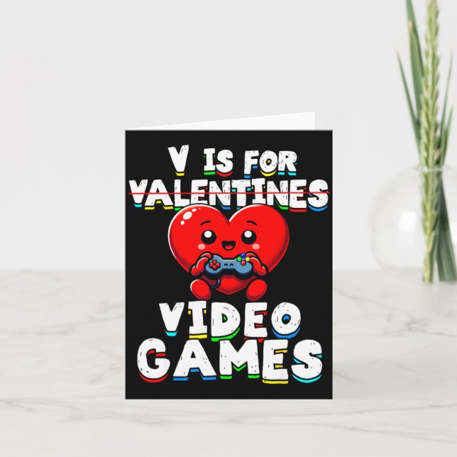 Gamer Valentines V For Video Games Boys Funny Hear Kort (Framsida)