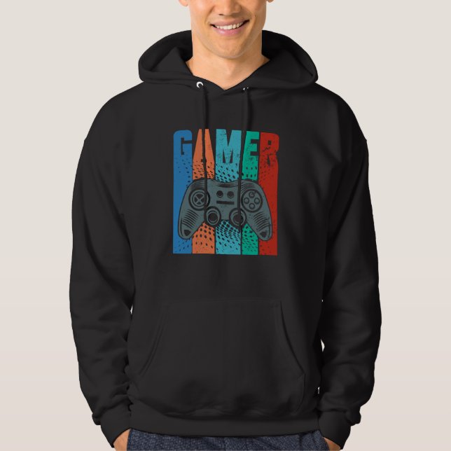 GAMER Video Game Player Gaming Controller Vintage  Hoodie (Framsida)