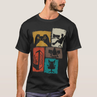 Gamer Vintage Collage Gaming Men Video Game Lover  T Shirt