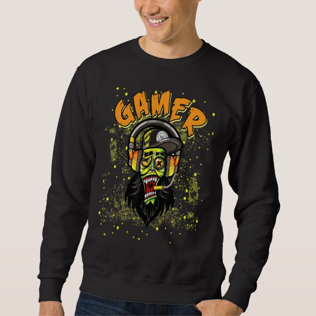 Gamer Zombie Tonåring inte spelare Lång Ärmad Tröja (Framsida)
