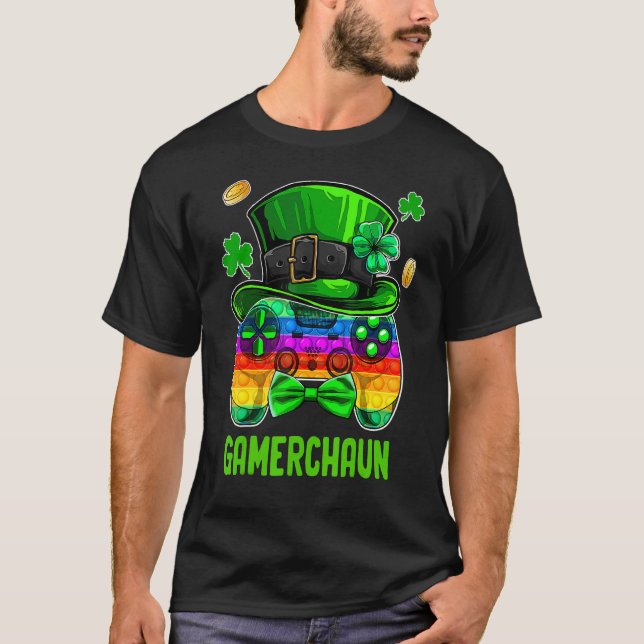 Gamerchaun Gaming Shamrock Kärlek Pop it St Patric T Shirt (Framsida)