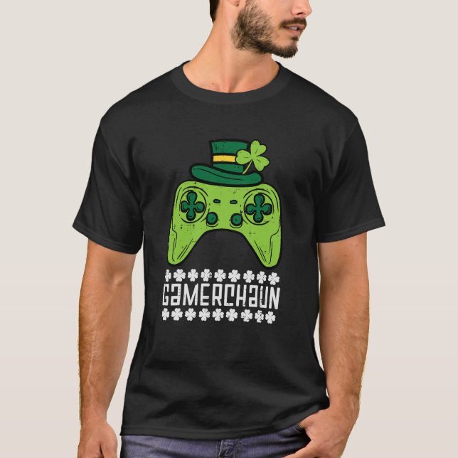 Gamerchaun Irish Gamer Paddys Manar St Patrick Day T Shirt (Framsida)