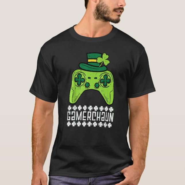 Gamerchaun Irish Gamer Paddys Manar St Patrick Day T Shirt (Framsida)