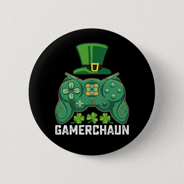Gamerchaun Spelare Spel Spel St Patrick's Day Knapp (Framsida)