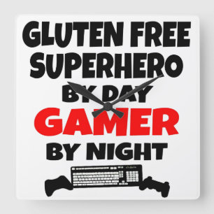 GamerGluten frigör superheroen Fyrkantig Klocka
