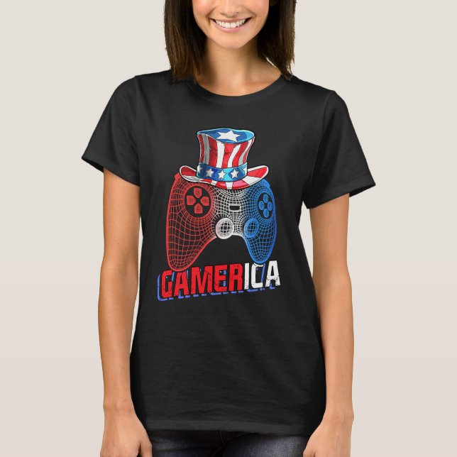 Gamerica 4th of July Video Game American Flag Uncl T Shirt (Framsida)