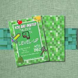 Gamer's Birthday Invitation Green Pixels Inbjudningar