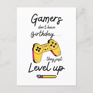 "Gamers Level Up Birthday Card Design" Vykort