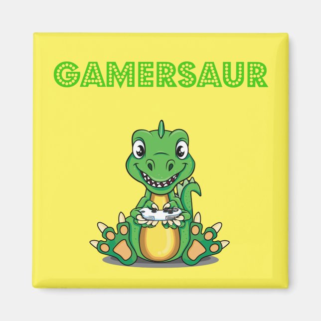 Gamersaur Cute Video Gamer T-Shirt/Dinosaur Magnet (Framsidan)