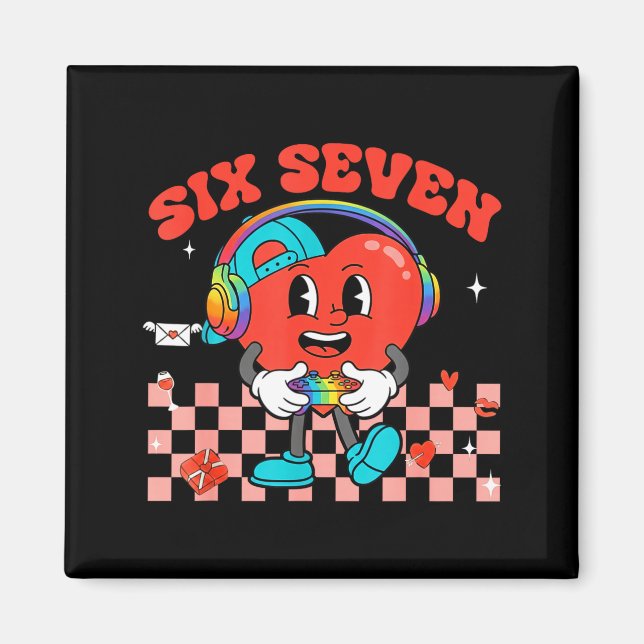 Games Valentine 67 Six Seven Funny Gamer Heart Cut Magnet (Framsidan)
