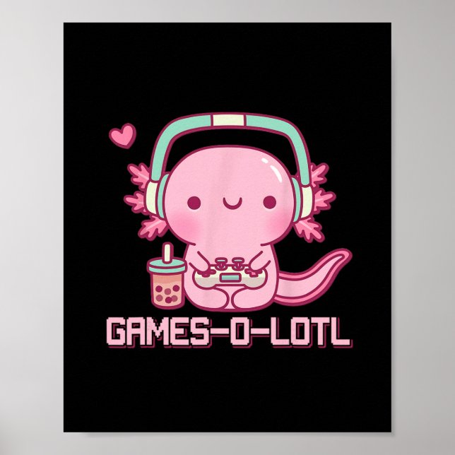 Gamesolotl Axolotl Dataspel Kawaii Anime Spelare  Poster (Framsidan)