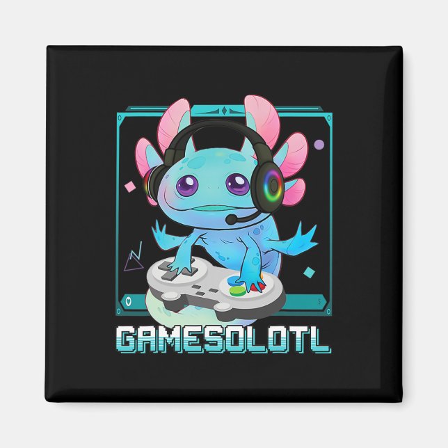Gamesolotl Axolotl Dataspelare Kawaii Pastell Goth Magnet (Framsidan)