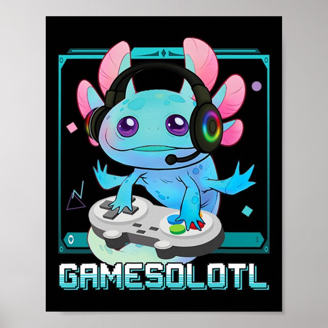 Gamesolotl Axolotl Dataspelare Kawaii Pastell Goth Poster (Framsidan)