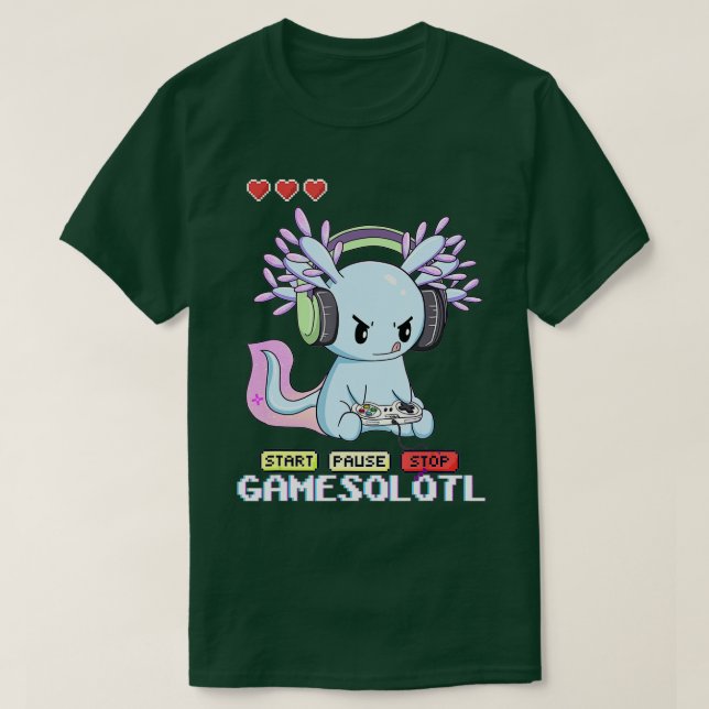 Gamesolotl Axolotl Fish Spela videospel Lizar T Shirt (Design framsida)
