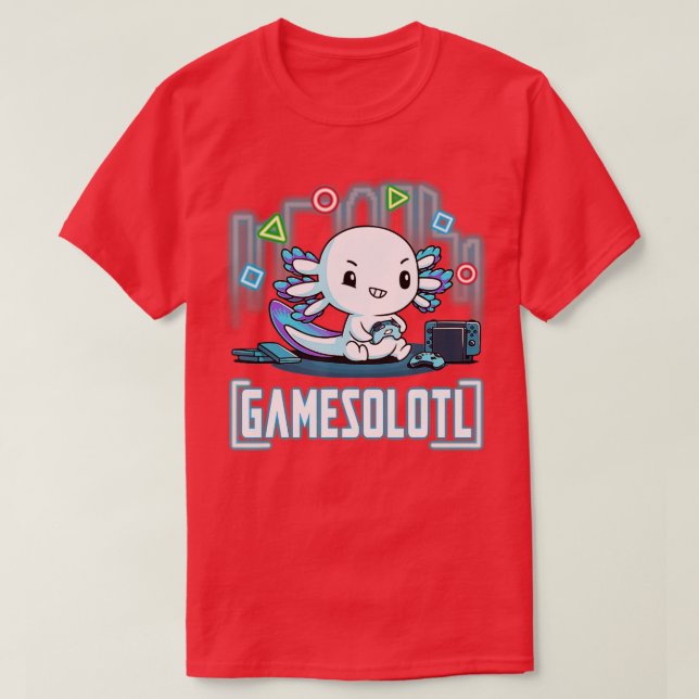 Gamesolotl Axolotl Fisk som spelar videospel T Shirt (Design framsida)