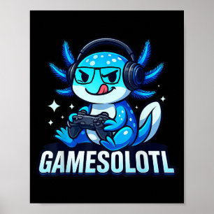 Gamesolotl Axolotl Fisk Spelare Spelande Anime Vid Poster
