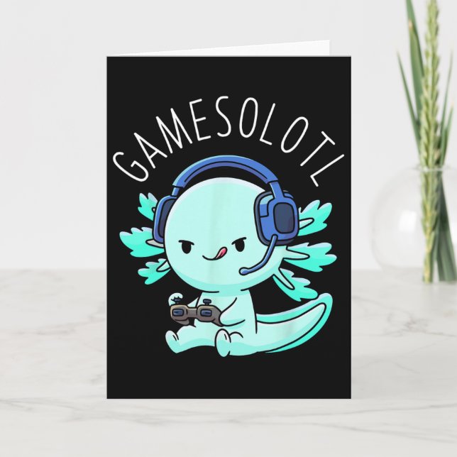 Gamesolotl Axolotl Gamer Animepresent Kawaii Pojka Kort (Framsida)