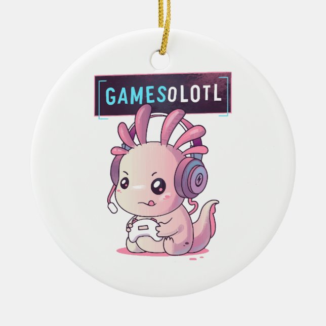 Gamesolotl - Axolotl Gamer Julgransprydnad Keramik (Framsidan)
