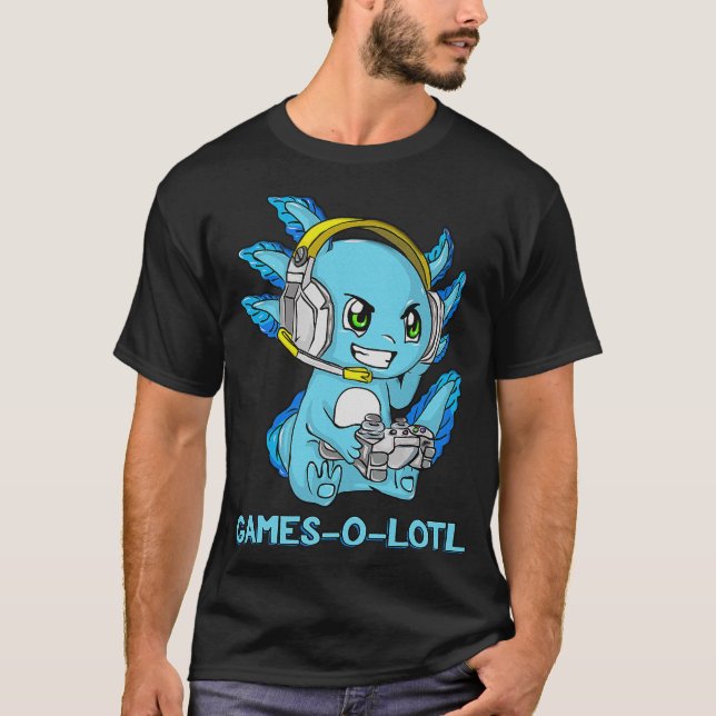 Gamesolotl Axolotl Gamer med headset Cute Anime T Shirt (Framsida)