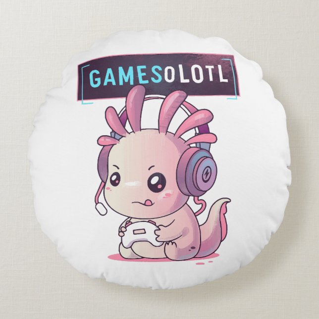 Gamesolotl - Axolotl Spelare Rund Kudde (Framsidan)