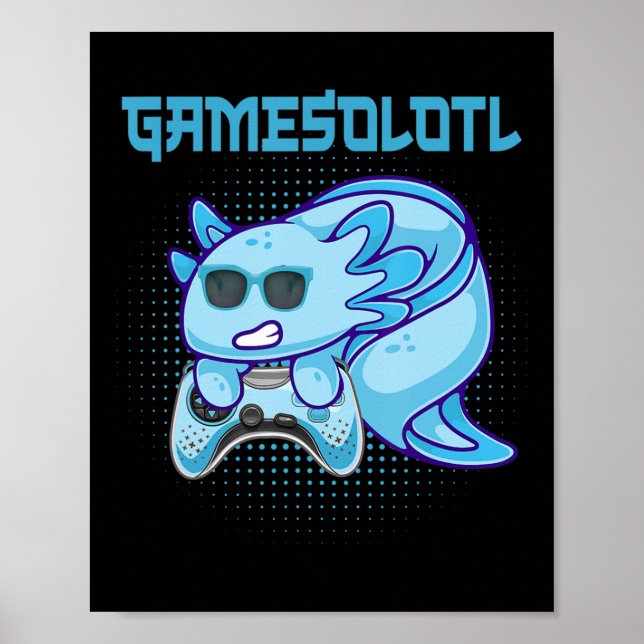 Gamesolotl Axolotl Video Gamer Kawaii Anime Kids B Poster (Framsidan)