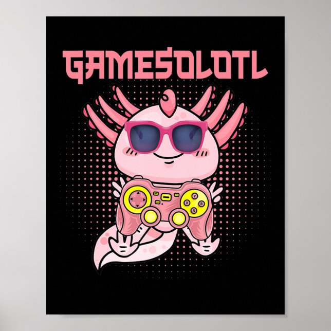 Gamesolotl Axolotl Video Gamer Kawaii Anime Kids B Poster (Framsidan)