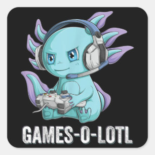 Gamesolotl Axolotl Video Gamer Kawaii Anime-pojkar Fyrkantigt Klistermärke