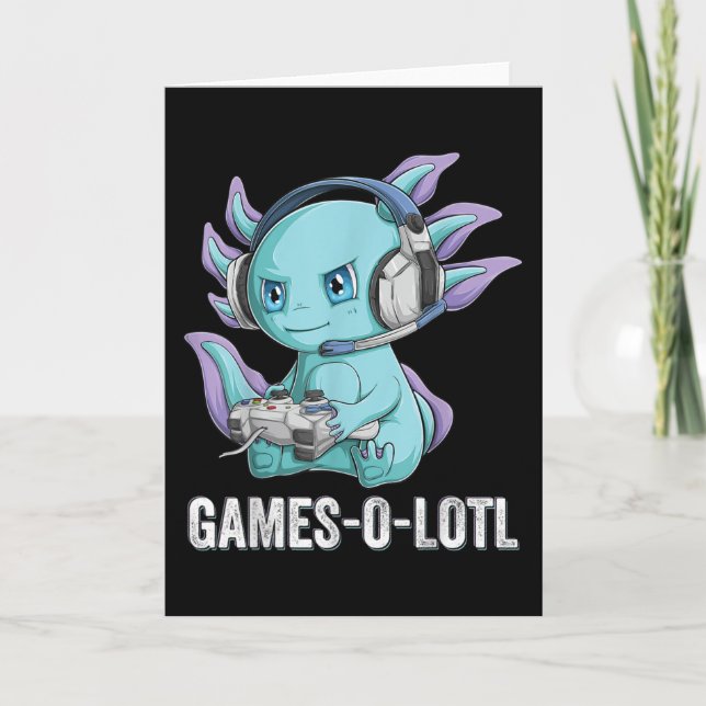 Gamesolotl Axolotl Video Gamer Kawaii Anime-pojkar Kort (Framsida)