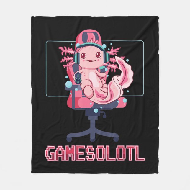 Gamesolotl Axolotl Video Gamer Kawaii Anime-spel Fleecefilt (Framsidan)