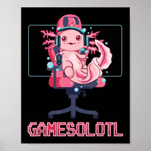 Gamesolotl Axolotl Video Gamer Kawaii Anime-spel Poster