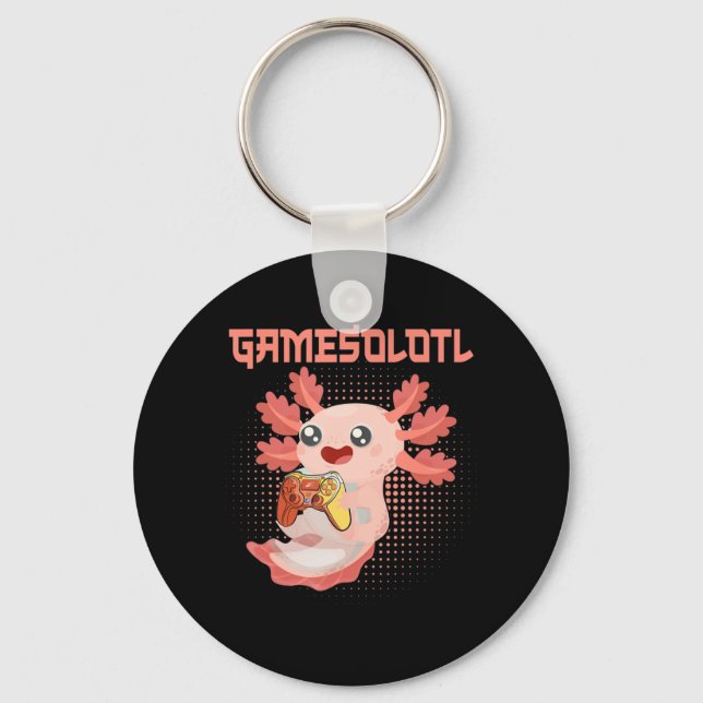Gamesolotl Axolotl Video Gamer Kawaii Pastel Goth Nyckelring (Framsida)