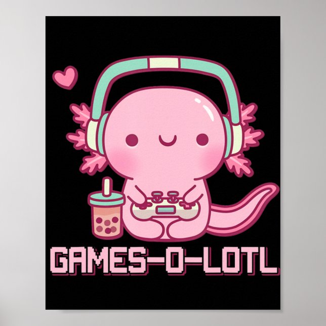 Gamesolotl Axolotl Video Games Kawaii Anime Gamer Poster (Framsidan)