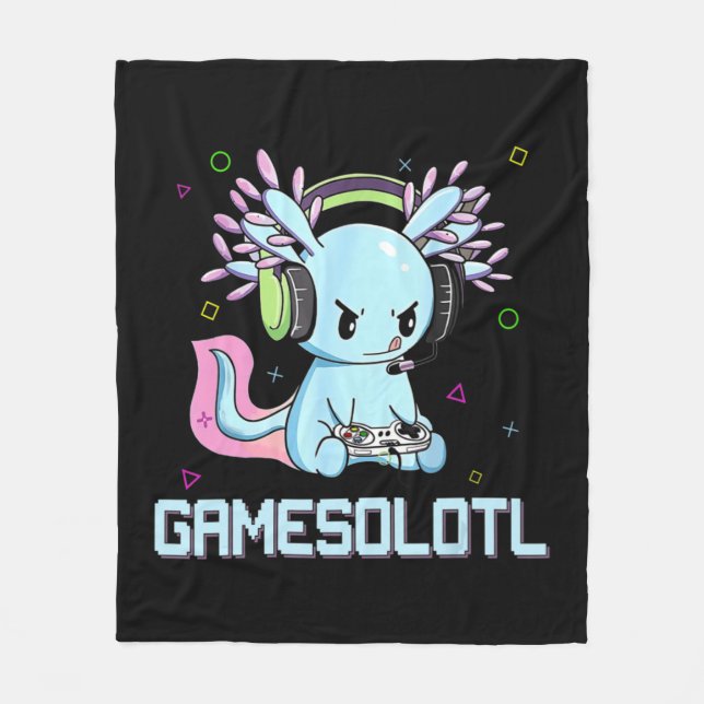 Gamesolotl Cute Axolotl Video Gamer Kawaii Anime B Fleecefilt (Framsidan)