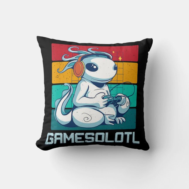 Gamesolotl Cute Axolotl Video Gamer Kawaii Anime B Kudde (Framsida)