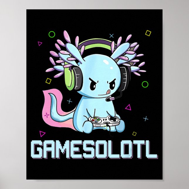 Gamesolotl Cute Axolotl Video Gamer Kawaii Anime B Poster (Framsidan)