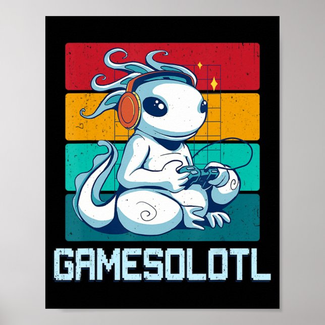 Gamesolotl Cute Axolotl Video Gamer Kawaii Anime B Poster (Framsidan)