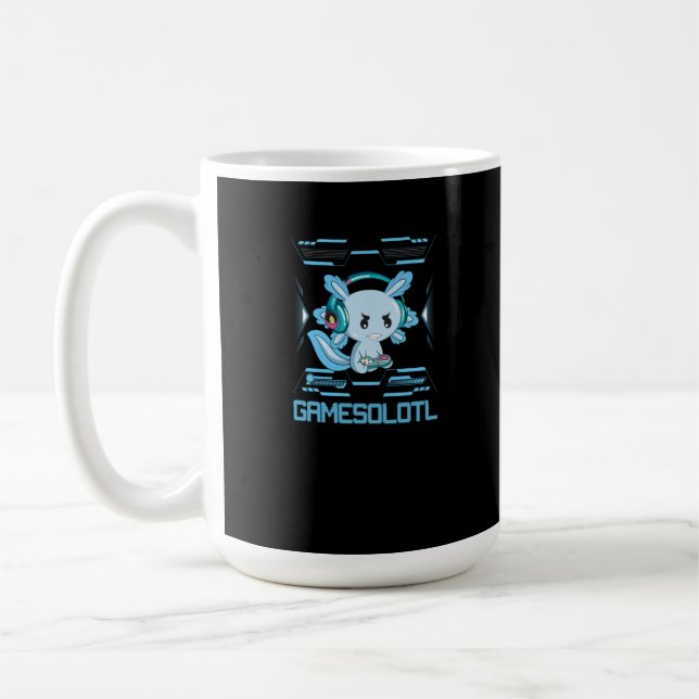 Gamesolotl Gamer Axolotl Anime Fish Speling Kaffemugg (Vänster)