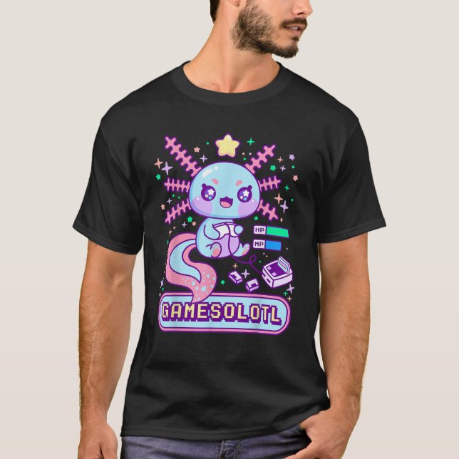 Gamesolotl Gamer Axolotl Kawaii Cute Anime Pastel T Shirt (Framsida)