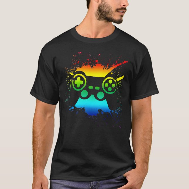 Gaming 365 Färgglad Gamer Spelande Spelare present T Shirt (Framsida)