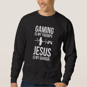 Gaming är min terapi Jesus är min själ kristen Lång Ärmad Tröja